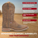 DOUBLE-H 11" Jase Square Toe Western Boots Texon Insole, Brown - 9.5 Narrow - Brand New