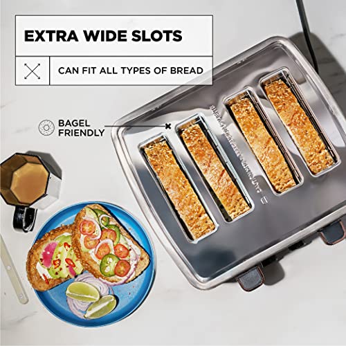 CRUX 4-SLICE TOASTER WITH EXTRA WIDE SLOTS & 6 SETTING SHADE CONTROL - BLACK - Like New