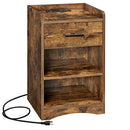 VASAGLE NIGHTSTAND CHARGING STATION BED RUSTIC BROWN LET611T01 - RUSTIC BROWN - Like New