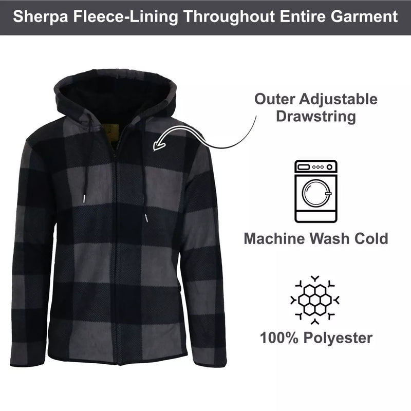 J.COME MEN'S POLAR FLEECE PLAID HOODIE - SIZE: S - DARK GRAY - Brand New