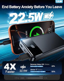 LILIO PORTABLE CHARGER POWER BANK, 60,000MAH BATTERY PACK, 22.5W - BLACK - Like New