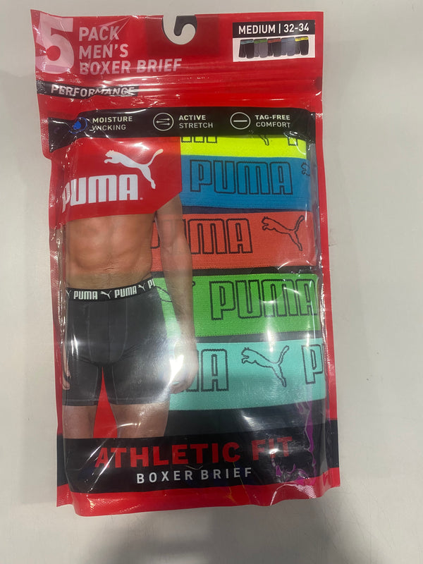 PUMA MEN'S 5 PACK PERFORMANCE BOXER BRIEFS - SIZE: M - MULTICOLORED - Brand New