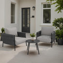EAST OAK MODERN 3 PIECES PATIO CONVERSATION ARMCHAIRS COFFEE TABLE - BLACK&GRAY - Like New