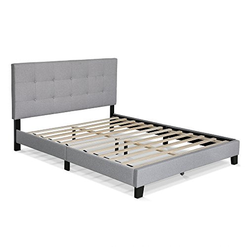 FURINNO LAVAL BUTTON TUFTED UPHOLSTERED PLATFORM BED FRAME, QUEEN, GLACIER.GRAY - Like New
