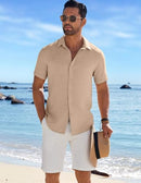 COOFANDY MEN'S CASUAL BUTTON DOWN SHIRTS SHORT SLEEVE SUMMER BEACH - M - KHAKI - Like New