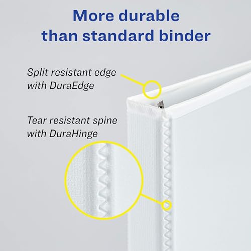 AVERY DURABLE VIEW 3 RING BINDER, 0.5" SLANT RINGS, 135-SHEET, 17002 - WHITE - Like New