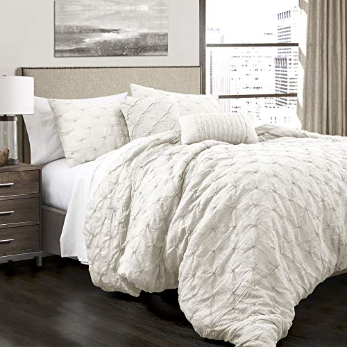 LUSH DECOR RAVELLO PINTUCK SET LUXE 5 PIECE TEXTURED BEDDING QUEEN - WHITE - Brand New
