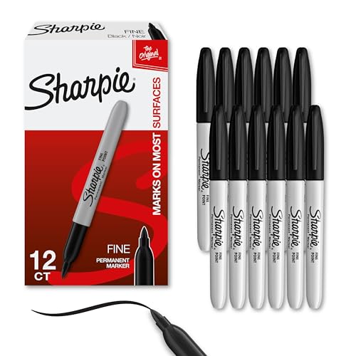 SHARPIE FINE POINT PERMANENT MARKER, 12 COUNT, BLACK/GRAY - Brand New