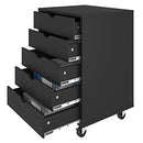 YITAHOME 5 Drawer Chest Mobile File Cabinet with Wheels Home Office - Black - Brand New