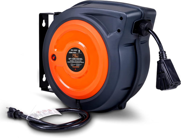 SuperHandy Extension Cord Reel Retractable Extra Long 12AWG x 65' - Orange/Black Like New