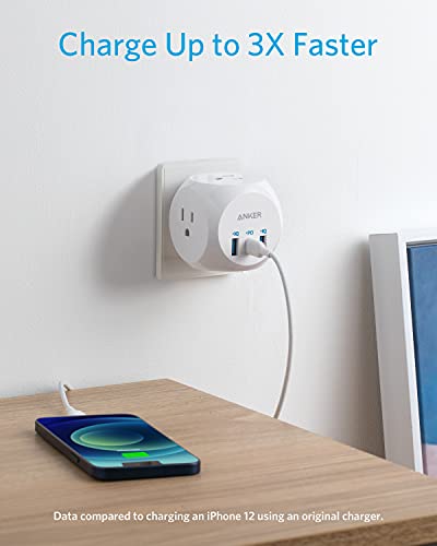 ANKER ELECTRICAL OUTLET EXTENDER 30W USB C CHARGER 3-OUTLET EXTENDER - WHITE Like New