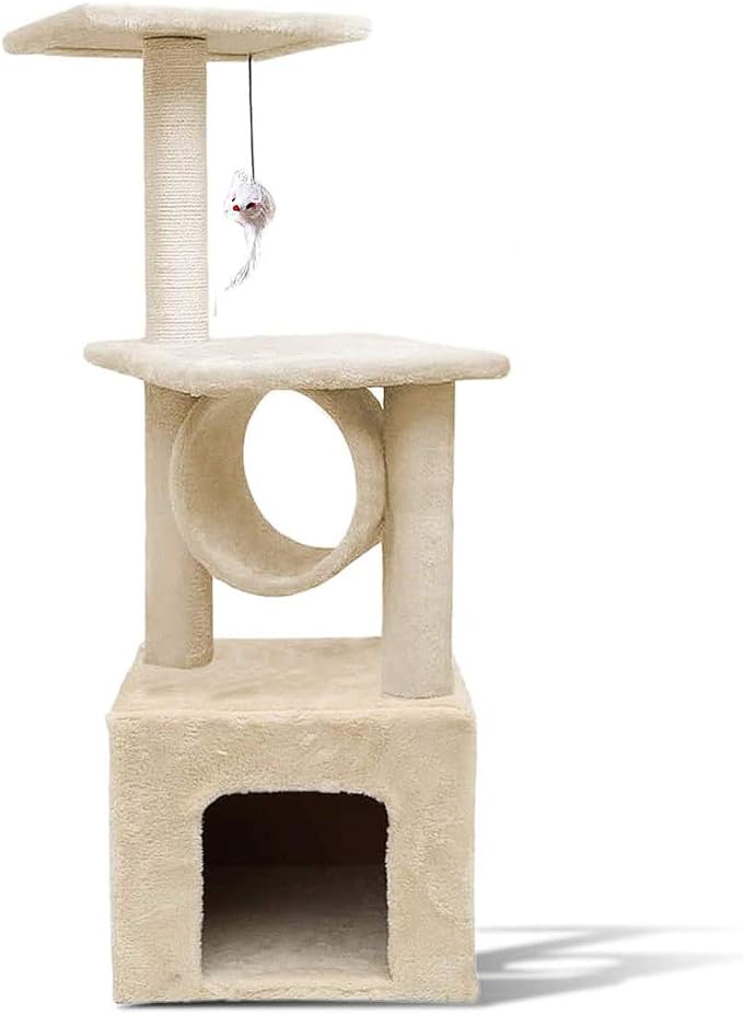 Zone Tech Pet Cat Tower Tree Safe Beige 36" x 13.3" Cat Tree Tower - BEIGE Like New