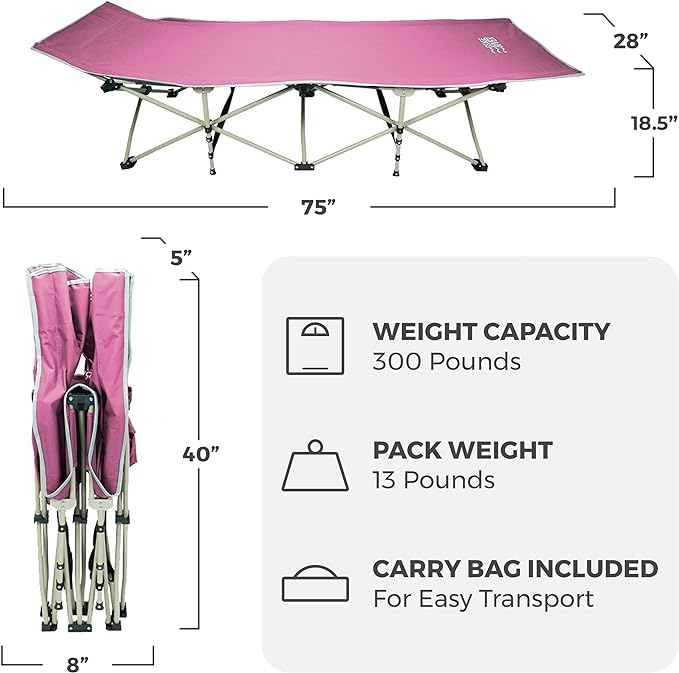 Osage River Folding Camping Cot with Carry Bag - Pink Like New