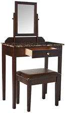 Crown Mark Iris Vanity Table/Stool, Espresso Finish - Brand New
