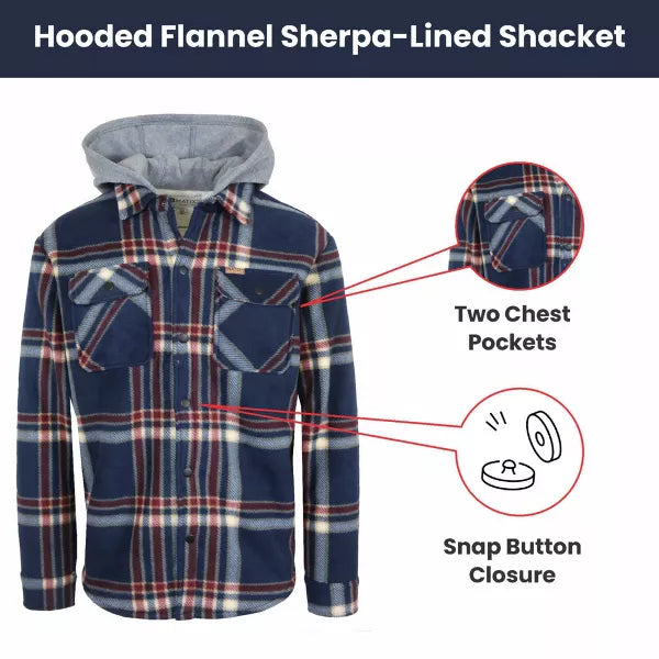 MATIX GALAXY MATIX MEN'S HOODED FLANNEL FAUX SHERLING SHACKET - L - NAVY INK - Brand New