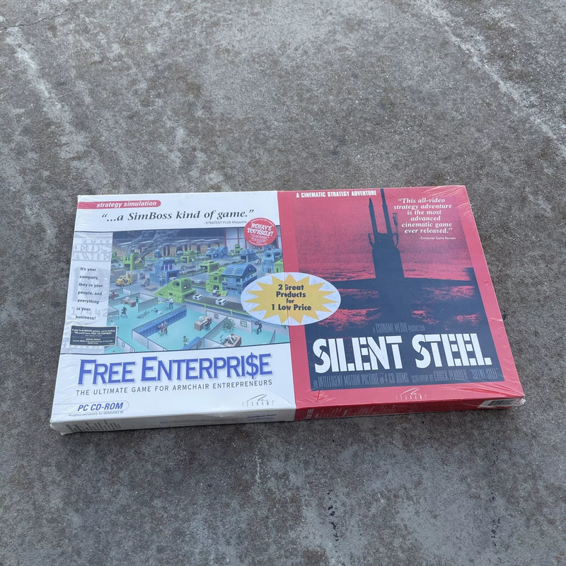 TSUNAMI MEDIA FREE ENTERPRISE & SILENT STEEL PC GAME BIG BOX RARE TSUNAMI 95-96 - Brand New