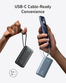 ANKER NANO POWER BANK 10,000MAH CHARGER BUILT-IN USB-C CABLE 30W A1256 - BLACK - Like New