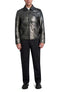 KARL LAGERFELD MENS SHIRT COLLAR SILVER LEATHER JACKET SIZE MEN LARGE BLACK - Brand New