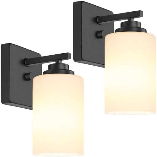 Set of 2 Wall Sconces for Bathroom, Modern Vanity Light Fixtures Black/White - Like New