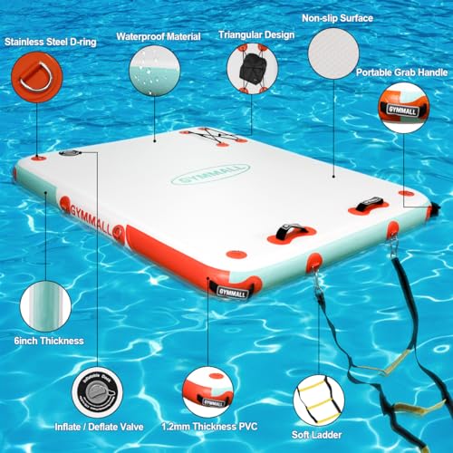 GYMYALL INFLATABLE FLOATING DOCK PLATFORM 10FT*8FT AIR FLOATING ISLAND - Orange - Like New