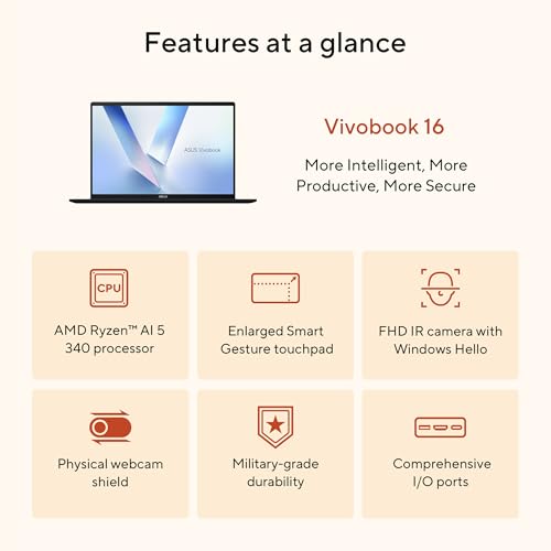 ASUS VIVOBOOK 16 LAPTOP 16” WUXGA RYZEN AI 5 340 16GB 512GB SSD - QUIET BLUE - Like New