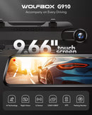 WOLFBOX G910 10'' Rear View Mirror Camera w AI Tech Pedestrian Detection - BLACK - Like New