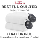 SUNBEAM ELECTRIC RESTFUL QUILTED HEATED MATTRESS PAD KING 80" X 76" WHITE - Like New