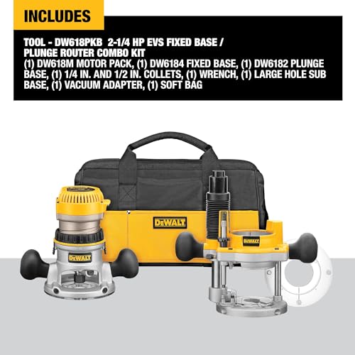 DEWALT ROUTER FIXED AND PLUNGE BASE KIT SOFT START 12-AMP 24,000 RPM - YELLOW - Like New