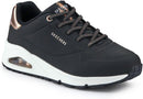 SKECHERS WOMEN'S UNO SHIMMER AWAY SNEAKERS - SIZE: 10 BLACK DURABUCK ROSE GOLD - Like New