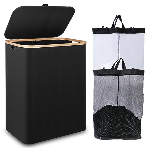 IEGROW 150L LAUNDRY BASKET BASKET WITH LID AND 2 REMOVABLE INNER BAGS - BLACK - Like New