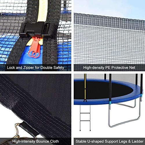 LIVAVEGE TRAMPOLINES 10FT TRAMPOLINE WITH SAFETY ENCLOSURE NET, LADDER - BLUE - Like New