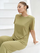 TALMONT WOMEN'S PAJAMA SET SHORT SLEEVE 2 PIECE OUTFITS SIZE: WOMEN 2XL - HAKI - Like New