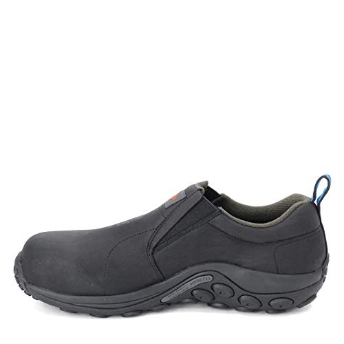 MERRELL MEN'S JUNGLE MOC LEATHER COMP TOE WORK SHOE SIZE: MEN 9W BLACK - Like New