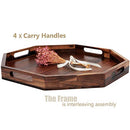 MAGIGO 20" Large Octagonal Black Walnut Wood Ottoman Tray with Handles - Brand New