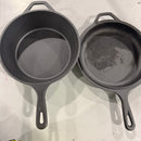 CUISINEL CAST IRON SKILLET PAN 2 PIECES SET - BLACK - Like New