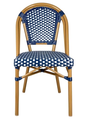 CHIVARI FRENCH BISTRO PATIO/INDOOR DINING CHAIR, 2 PACK, WICKER - BLUE/WHITE - Like New