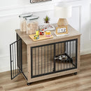 GOWE Furniture Style Dog Crate Side Table with Rotatable Feeding Bowl, Grey - Like New