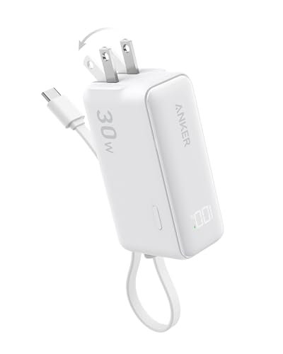 ANKER POWER BANK USB C CHARGER BLOCK 3-IN-1 5,000MAH CABLE, PLUG A1636 - WHITE - Like New