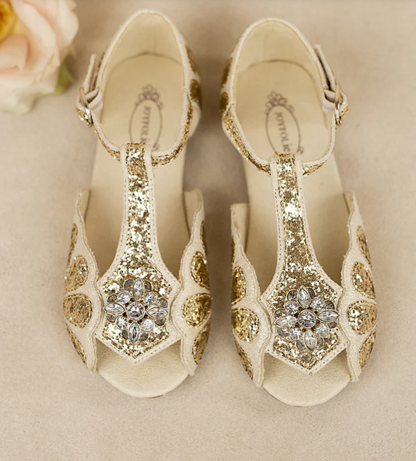 JOY FOLIE MARI FLOWER GIRL FLAT IN GOLD - SIZE: YOUTH 3 - Like New