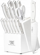 HUNTER.DUAL Knife Set, 15 Piece Kitchen Knife Set Block Self Sharpening - White Like New