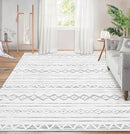 Area Rug Living Room Carpet 8x10 Large Moroccan Soft Fluffy Geometric - Ivory - Brand New