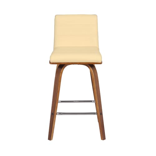 ARMEN LIVING VIENNA ROTATING BAR STOOL, CREAM FAUX LEATHER/WALNUT WOOD, 66 CM - Like New