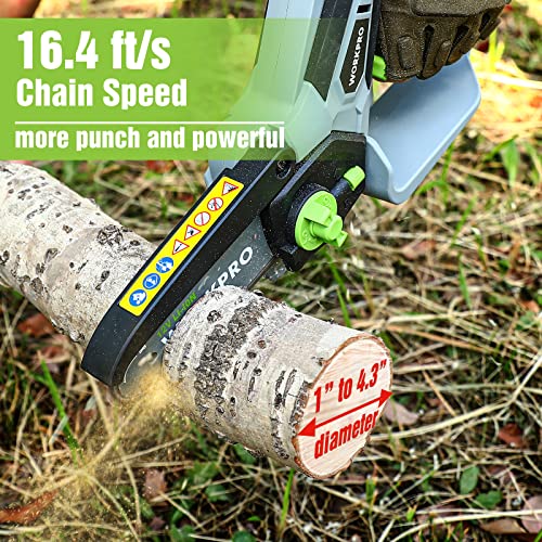 WORKPRO MINI CHAINSAW, 6.3" CORDLESS ELECTRIC 12V W125077AE - GRAY/GREEN - Like New