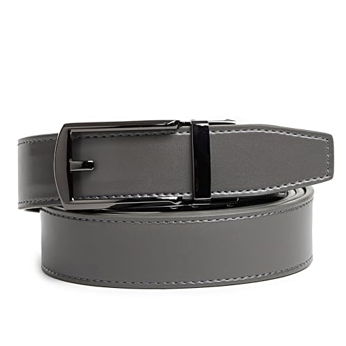 CARLO FELLINI GENUINE LEATHER RATCHET BELT - GRAY BELT / BLACK BUCKLE - Like New