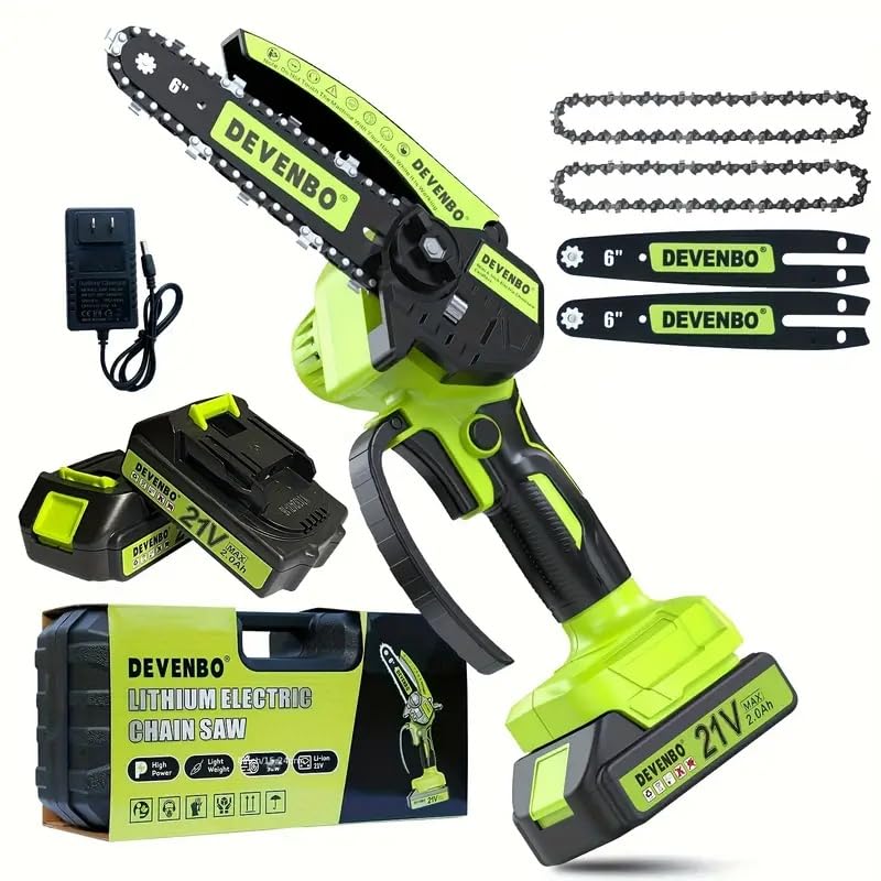 DEVENBO MINI CHAINSAW 6 INCH HAND SAW WITH ELECTRIC CHAINSAW FUNCTION - GREEN - Like New