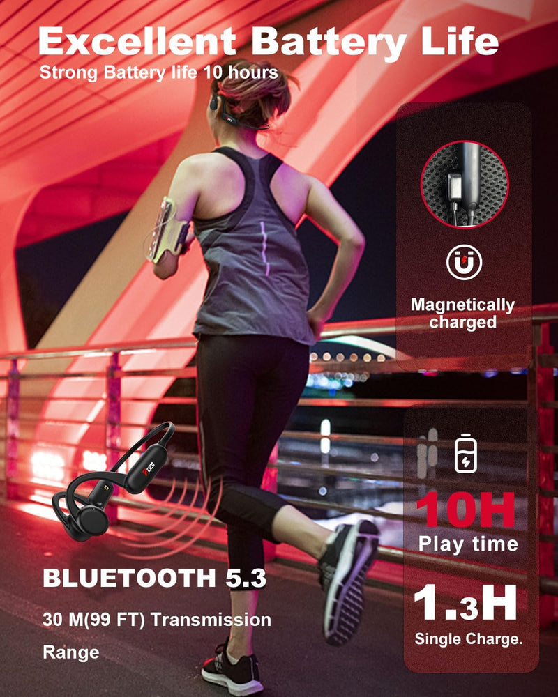 FEICO PRO MAX BONE CONDUCTION HEADPHONES BUILT-IN MP3 PLAYER 32GB MEMORY - BLUE - Like New