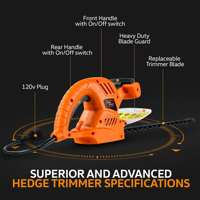 SuperHandy Electric Hedge Trimmer 120V Corded, 20" Blades GUT077 - ORANGE/BLACK Like New