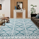 HOMBYS 8x10 ft Moroccan Area Rug Large Floral Carpet Non-Slip - Blue - Brand New