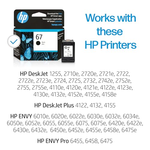 HP 67 BLACK INK CARTRIDGE WORKS WITH HP DESKJET 1255, 2700, 4100 SERIES - Brand New