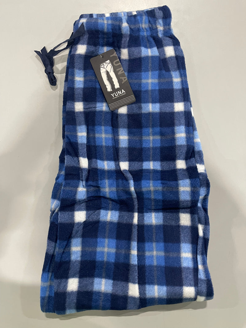 YUNA PAJAMA PANTS WOMEN MULTI PLAID ELASTIC WAIST - SIZE: M/L - BLUE/DARKBLUE - Brand New